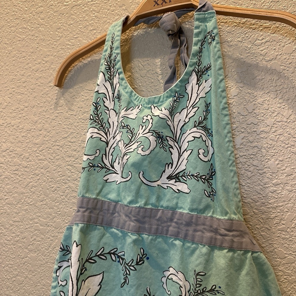 Anthropologie Molly Hatch Apron Make it Happen Blue Shower Hostess Mom 27x32 - Picture 2 of 5